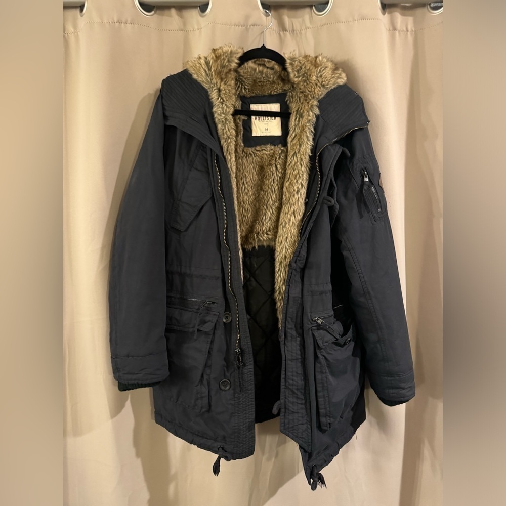 Hollister Black Jacket with Tan Faux Fur Lining
